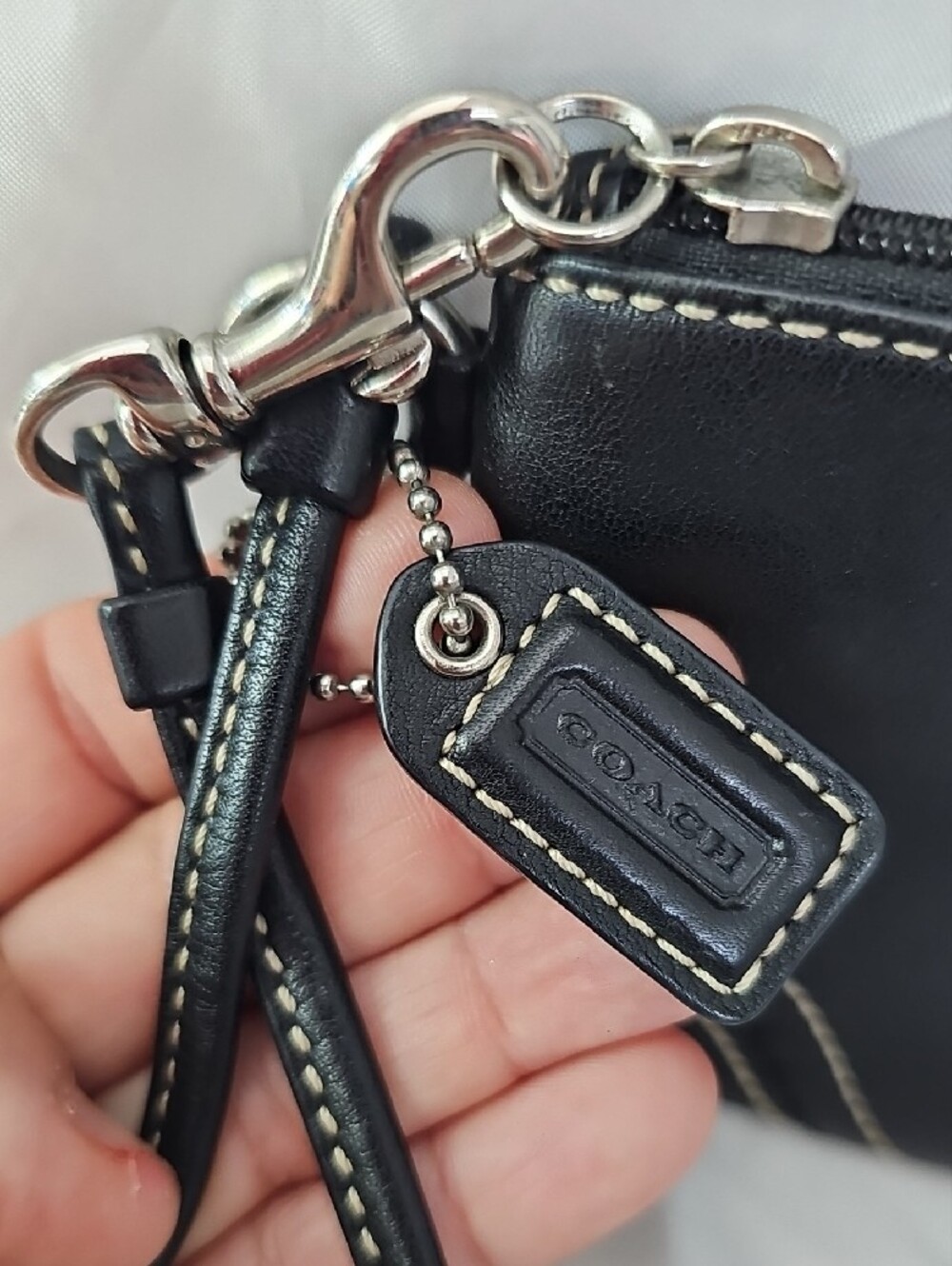 Coach Black Leather Wristlet with White Contrast Stitching - Picture 4 of 9